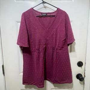 Bloomchic Short Sleeve Blouse Top V Neck Shirt Professional Dark Red